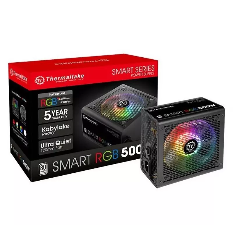 Thermaltake SMART RGB PS-SPR-0500NHSAWE-1 - Barošanas bloks (iekšējais) - ATX12V 2.3 - 80 PLUS - Maiņstrāva 230 V - 500 vati - aktīvā PFC - Melns