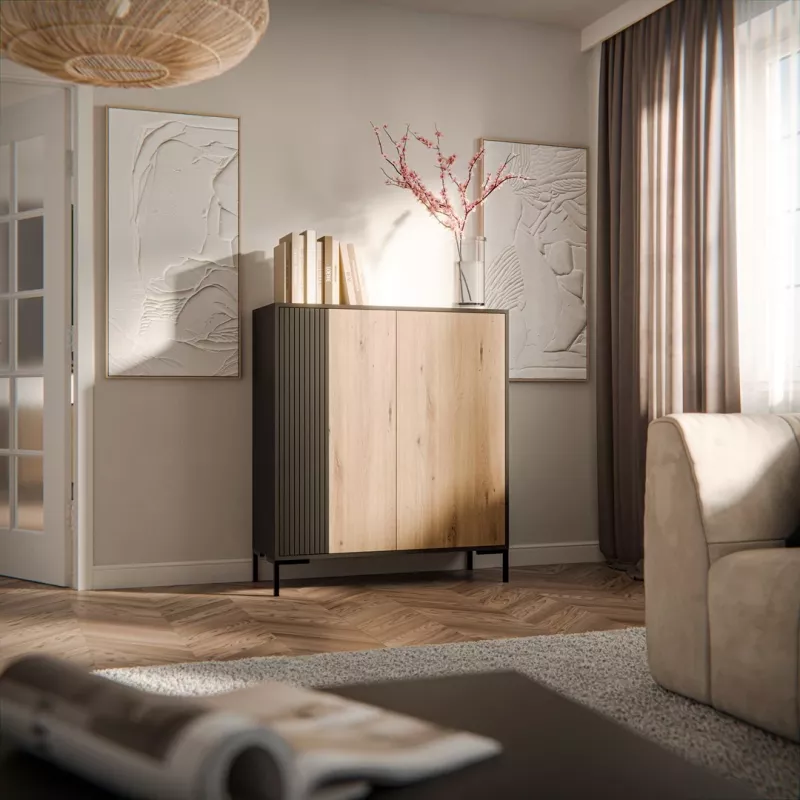 Cama MERCI kumode 100 x 40 x 129 cm melns/artisan ozols