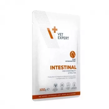 Mitrā veterinārā diēta VETEXPERT Intestinal Cat 100 g — vista, olbaltumvielas 38%, tauki 20%, pieaugušiem kaķiem, aizkuņģa dziedzera mazspēja