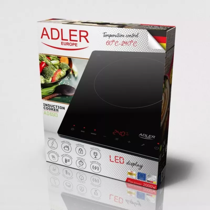 Adler AD 6513 plīts melna, galda virsmas, 29 cm zona, indukcijas plīts, 1 zona(s)