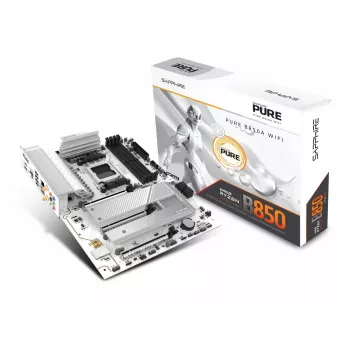 Mātesplate Sapphire PURE B850A WIFI7 ATX — B850 mikroshēmojums, Wi‑Fi 7, DDR4 atbalsts