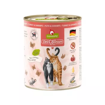 Mitrā kaķu barība Fox4Pets GRANATAPET DeliCATessen Tītars un garneles, bez graudiem, 800 g, pilnvērtīga barība pieaugušiem kaķiem