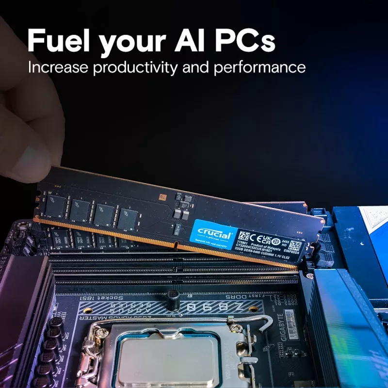 Crucial - DDR5 - Modul - 32 GB - DIMM 288-PIN - 3200 MHz / PC5-51200 CL52 1.1 V taktunabhängig unbuffered on-die ECC Schwarz