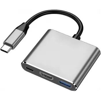 XtremeMac XWH-HUB3-13 klēpjdatoru dokstacija un portu replikators, vadu, USB Type-C, sudraba krāsā (XWH-HUB3-13)
