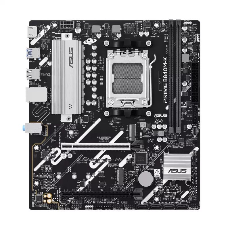 Mātesplate ASUS PRIME B840M-K — AMD B840, Socket AM5, micro ATX, DDR5, 2 DIMM, 128 GB, 2.5 GbE, M.2, SATA III