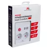 Strāvas sadalītājs MACLEAN MCE387 W — 2 rozetes, 3×USB A, 110–240V, 2500W, 1,5 m kabelis, balts