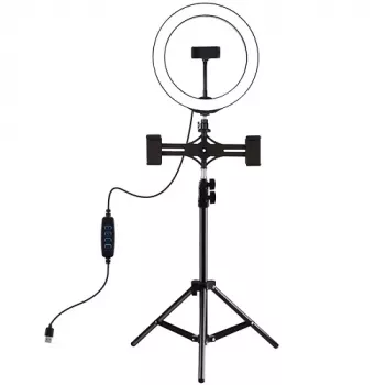 LED gredzena gaisma 26cm ar statīvu līdz 1,1m un 3 tālruņu turētājiem, USB