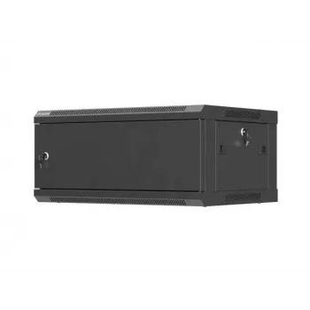 Pie sienas stiprināms 19 collu plaukta skapis LANBERG 4U 600x450 mm melns ar metāla durvīm
