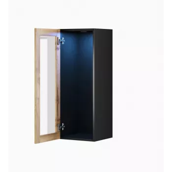 Stikla vitrīnas skapis cama meble VIGO 90, pie sienas stiprināms, 90×35×32 cm, melns/votāna ozols