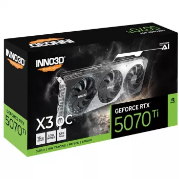 Grafikas karte Inno3D GeForce RTX 5070 Ti — 16 GB GDDR7, PCIe 5.0, 256 bitu, 3x DisplayPort 2.1b + HDMI 2.1b