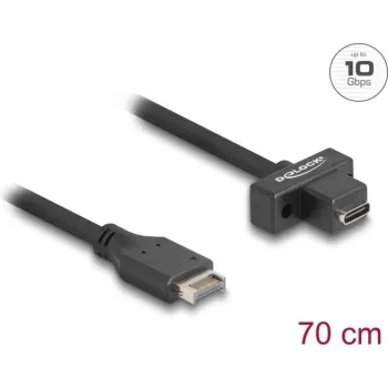 DeLOCK USB kabelis Type-E Key A 20 kontaktu vīrišķais savienotājs uz USB Type-C sievišķo panelī stiprināmu savienotāju 70 cm