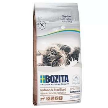 Sausā kaķu barība BOZITA Indoor & Sterilised Grain Free Reindeer 2 kg — pieaugušiem kaķiem, 33% olbaltumvielu, 14% tauku