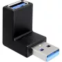 USB 3.2 Gen 1 adapteris, USB-A spraudnis > USB-A ligzda 90° (melns, uz augšu / uz leju leņķots)