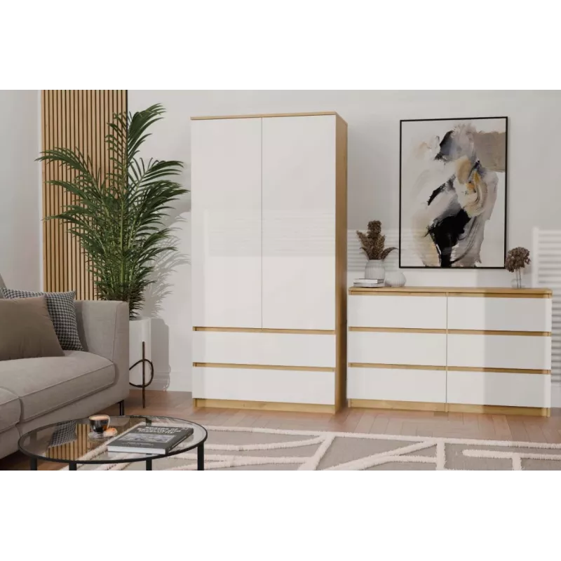 Kumode 6 atvilktnes 120 cm Top E Shop Malwa — amatnieku ozols / balta, skaidu plātne
