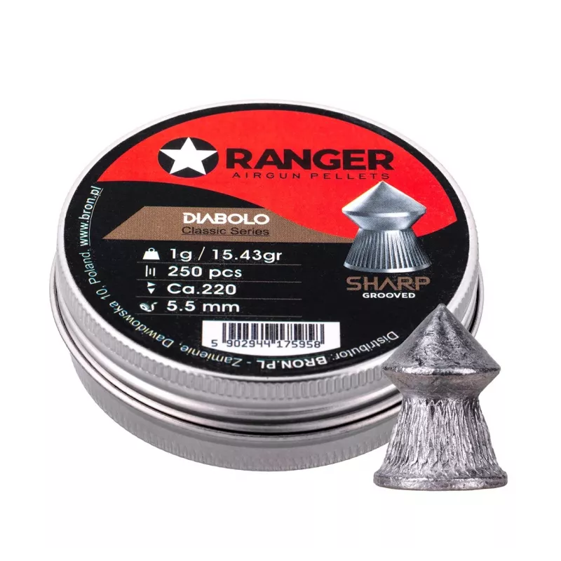 5,5 mm RANGER Diabolo Professional Sharp Grooved Point 250 granulas