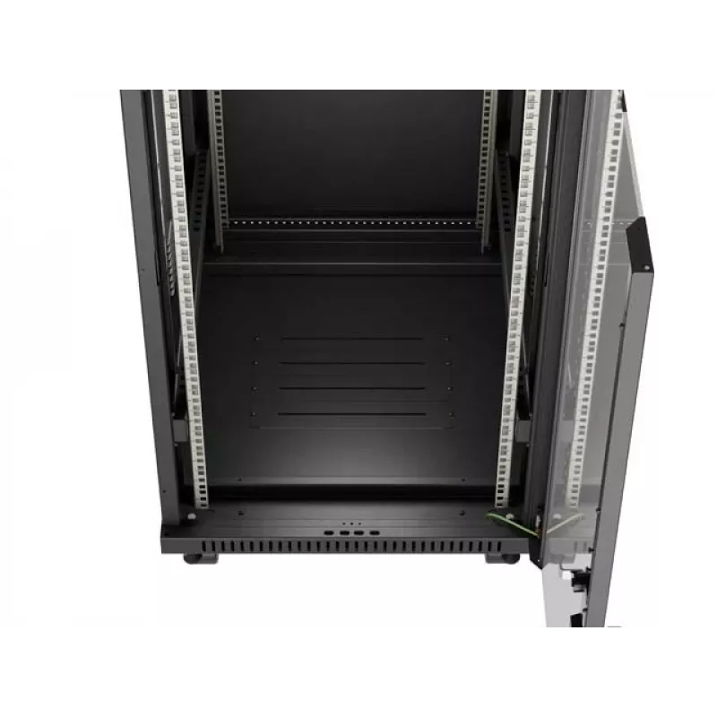 Tīkla statīva skapis LANBERG 19 collu 24U 600x800 mm melns ar stikla durvīm un LCD izgriezumu (plakanais iepakojums) v2