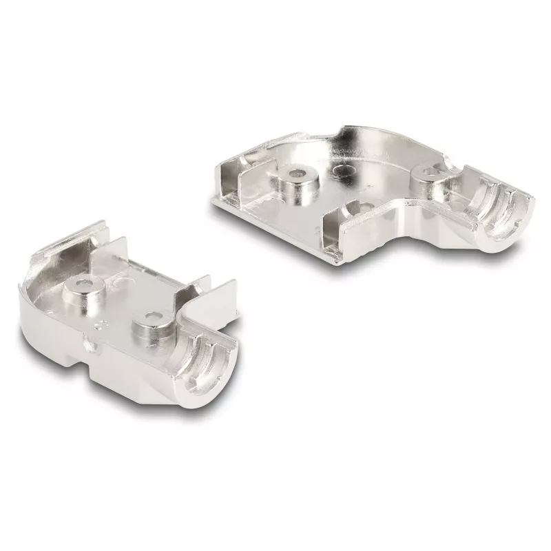 DELOCK D-Sub korpuss 9 kontaktu, leņķveida 90° kabelturis, sudrabota plastmasa, 33×47×16 mm