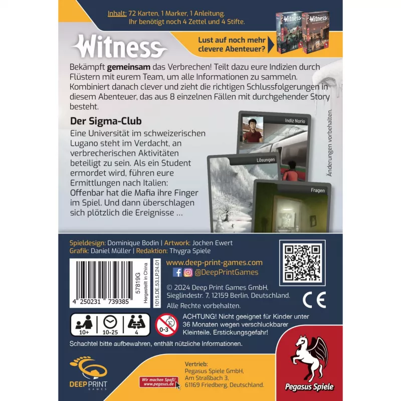 Deep Print Games: Witness - Der Sigma-Club, galda spēle