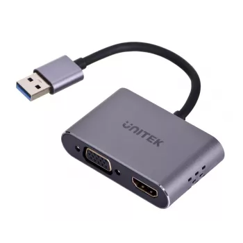 UNITEK V1304A video kabeļa adapteris 0,15 m USB Type-A HDMI + VGA (D-Sub) pelēks