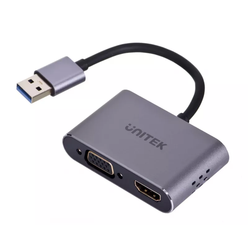 UNITEK V1304A video kabeļa adapteris 0,15 m USB Type-A HDMI + VGA (D-Sub) pelēks