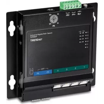 TRENDnet TI-PG62F - Slēdzis - nepārvaldīts - 4 x 10/100/1000 (PoE+) + 2 x Gigabit SFP - uzstādāms uz DIN sliedes, pie sienas - PoE+ (120 W)