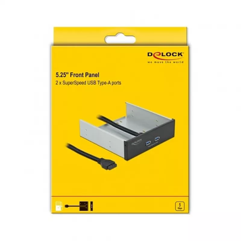 Priekšējais panelis DeLOCK 5,25 collas 2 x USB 5 Gbps Type-A pieslēgvietas