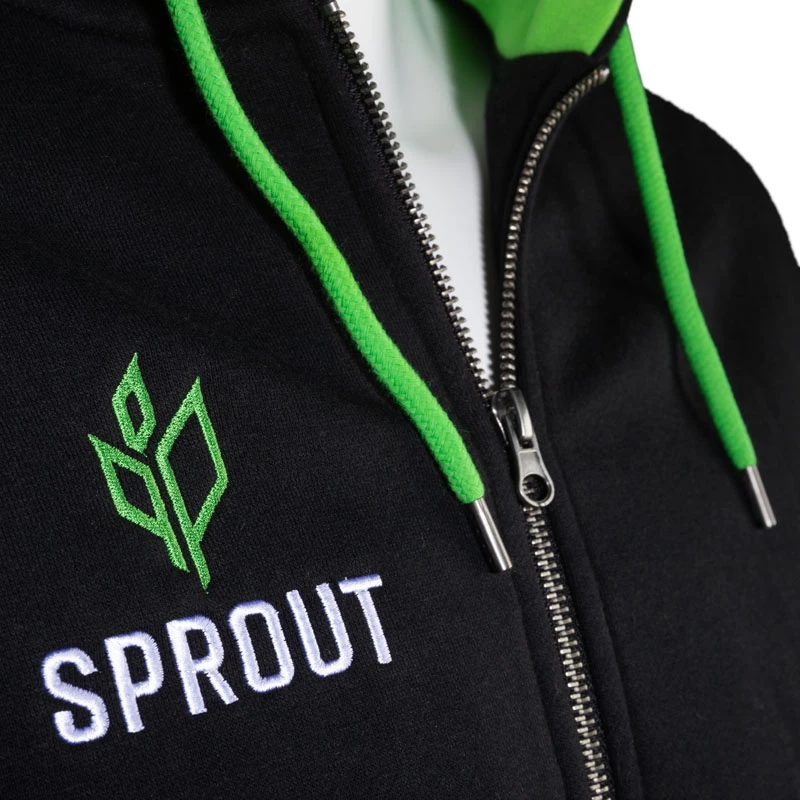 GamersWear SPROUT Basic rāvējslēdzēja kapuce ar rāvējslēdzēju, M izmērs, melna/zaļa