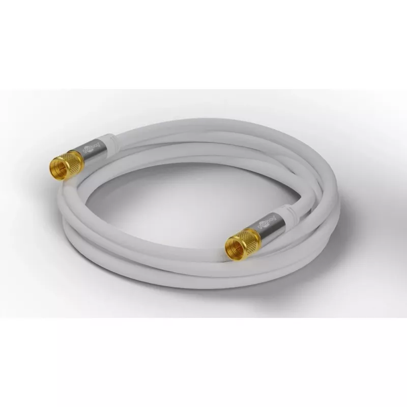 Goobay SAT antenas kabelis (135 dB tips), 4x ekranēts, 5 m, balts - zeltīti kontakti, F-spraudnis > F-spraudnis (70644)