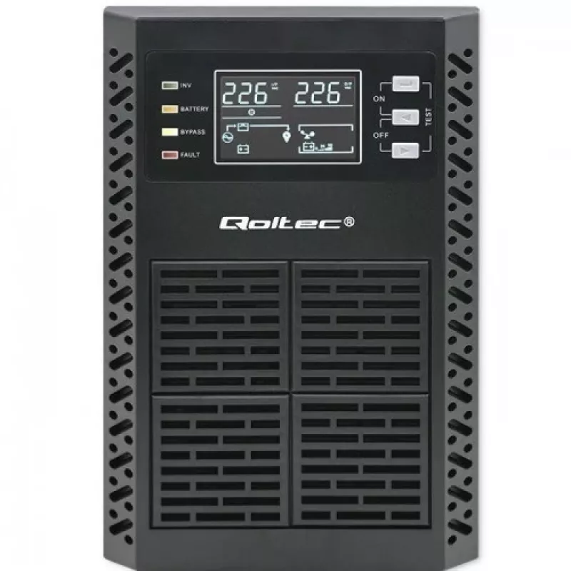 Qoltec 52281 nepārtrauktās barošanas avots (UPS) Dubultās pārveidošanas (Online) 2 kVA 2000 W 3 × F tipa kontaktligzdas