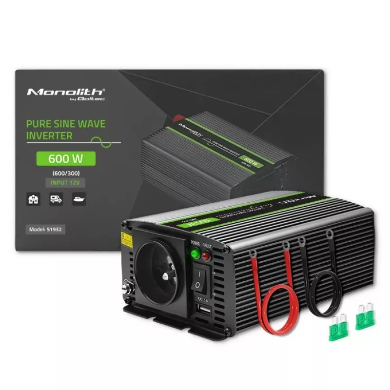 Qoltec Monolith tīkla adaptera invertors Auto 600 W 12 V