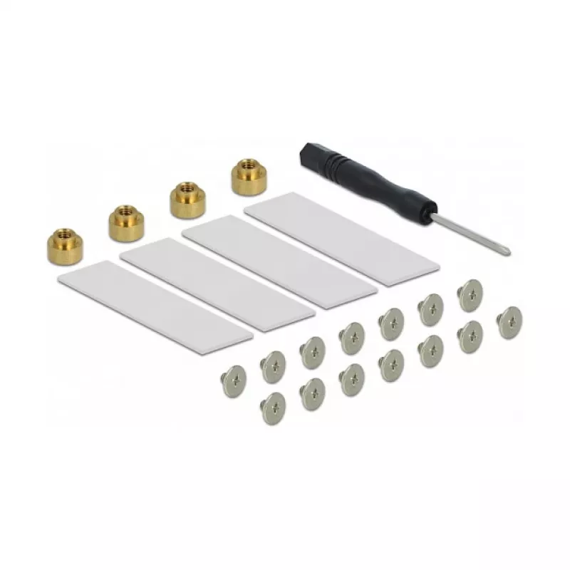 DeLOCK PCI Express 4.0 x16 karte ar 4 iekšējiem NVMe M.2 Key M slotiem, dzesēšanas radiatoru un ventilatoru