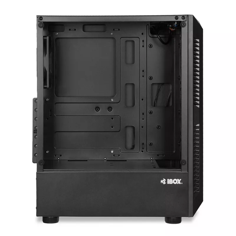 PC Case IBOX LUPUS 27 Midi Tower ATX, rūdīts stikls, RGB, 455×200×380 mm, atbalsta ATX, GPU līdz 32 cm