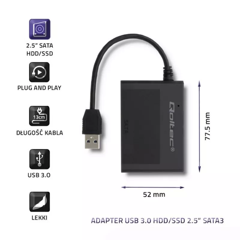 Cietā diska adapteris Qoltec USB 3.0 HDD/SSD
