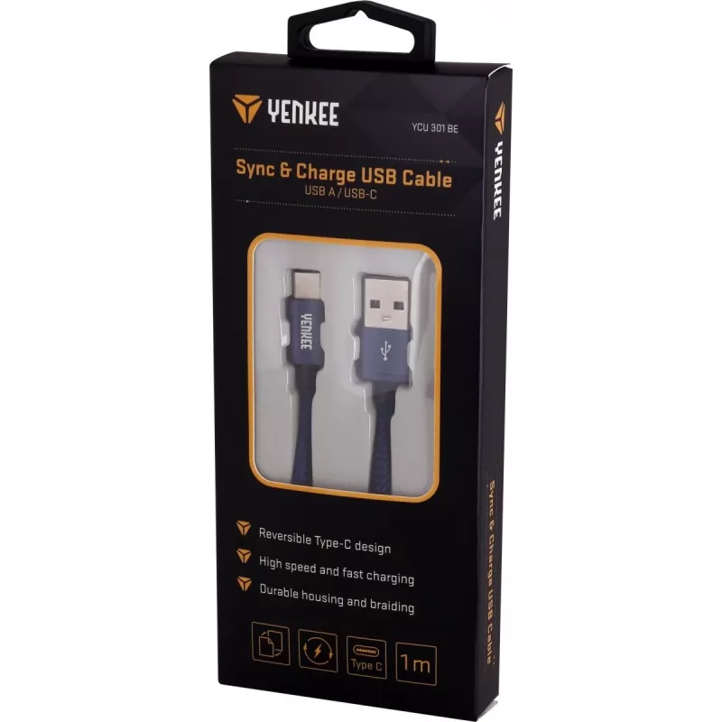 Kabelis YENKEE YCU 301 BE USB-A 2.0/USB-C 1m Fialov