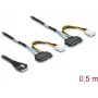 DELOCK PCIe 4.0 plānas SAS kabelis SFF-8654 8i uz 2× U.2 SFF-8639 ligzdām ar strāvas savienotāju 0,5 m