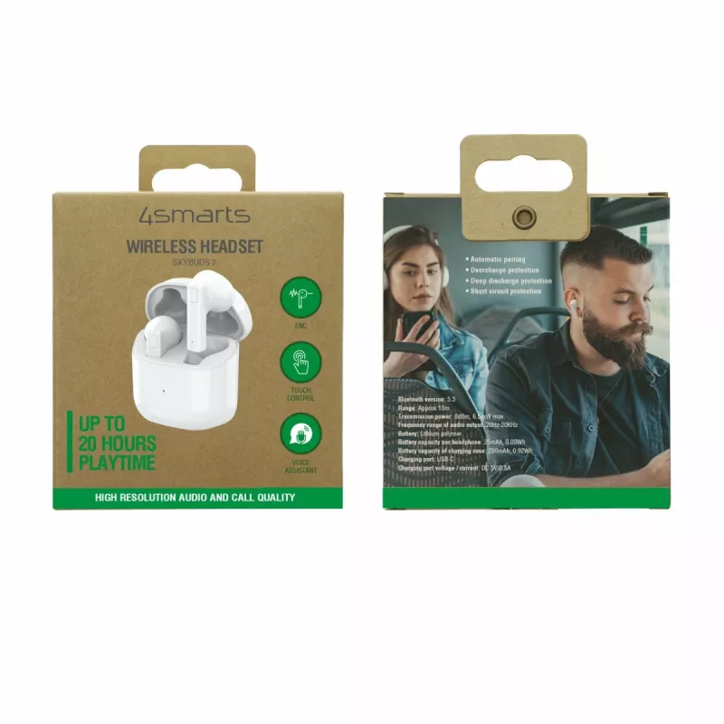 4smarts TWS Bluetooth Headphones SkyBuds 2 ENC Balts - Austiņas - 20 KHz