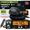 CB radio President Teddy II+ — 40 kanāli, 4W TX, 12/24V, trokšņu bloķētājs, 125×125×45 mm