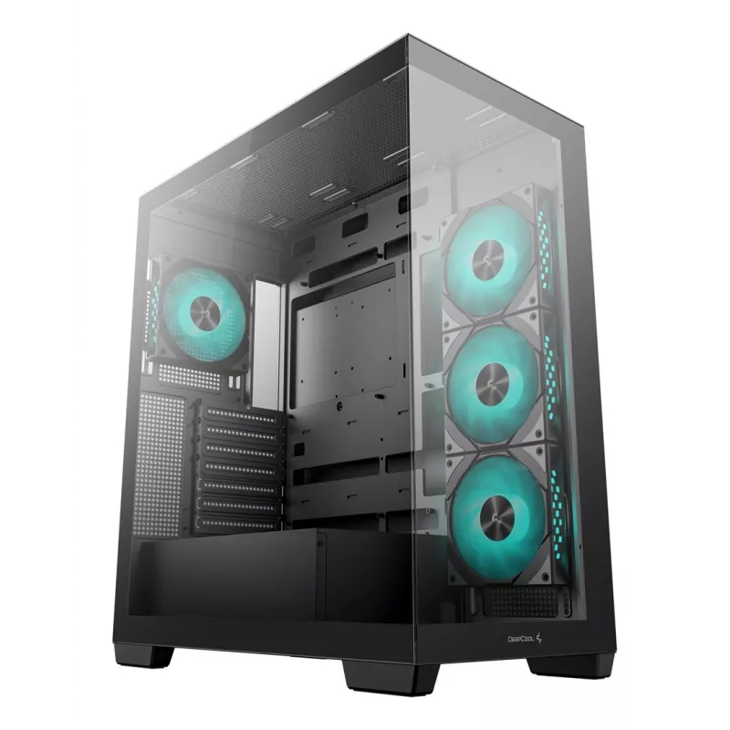 Datora korpuss DeepCool CG580 4F Midi Tower — ATX/ITX/MicroATX, rūdīts stikls, 3 × 120 mm + 1 × 120 mm ventilatori, 2 × 3,5 collu un 2 × 2,5 collu nodalījumi, USB-A × 2 USB-C × 1, melns