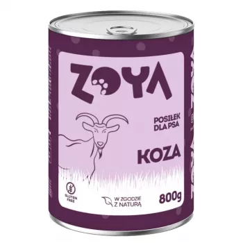 Mitrā suņu barība ZOYA Goat 800 g kārba — pilnvērtīgs uzturs pieaugušiem suņiem ar kazas gaļu, 84% mitruma, 7,4% olbaltumvielu