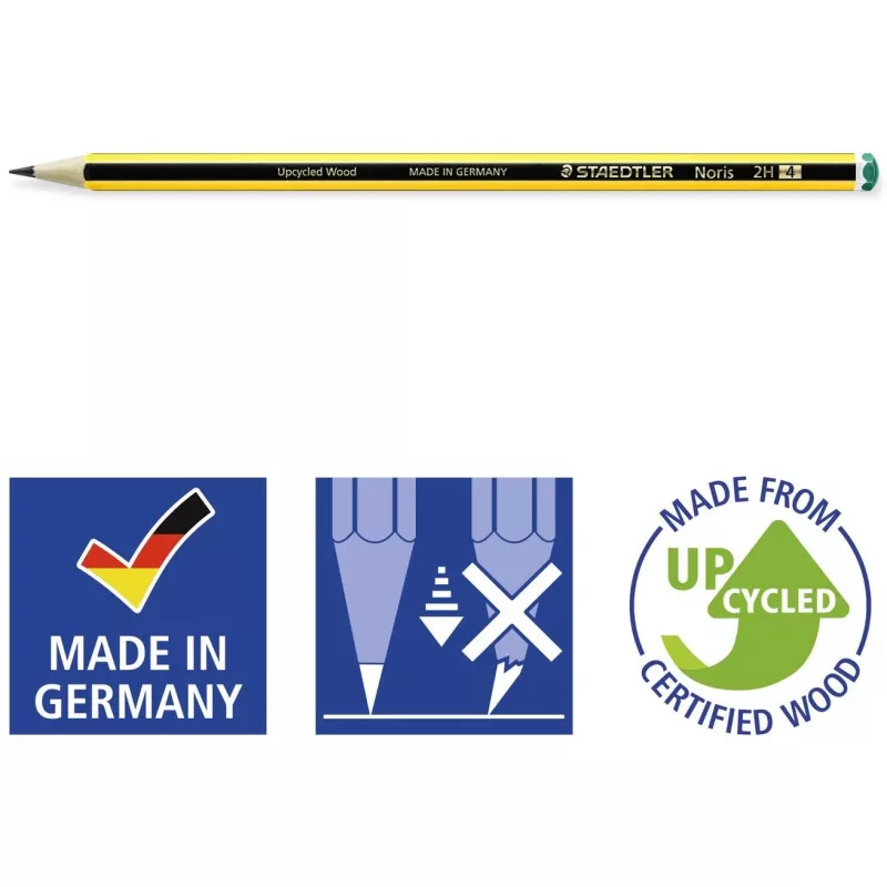 Koka zīmulis Staedtler Noris 120 2H — cietība 2H, grafitastieņa diametrs 2 mm, viena gab., melns/dzeltens
