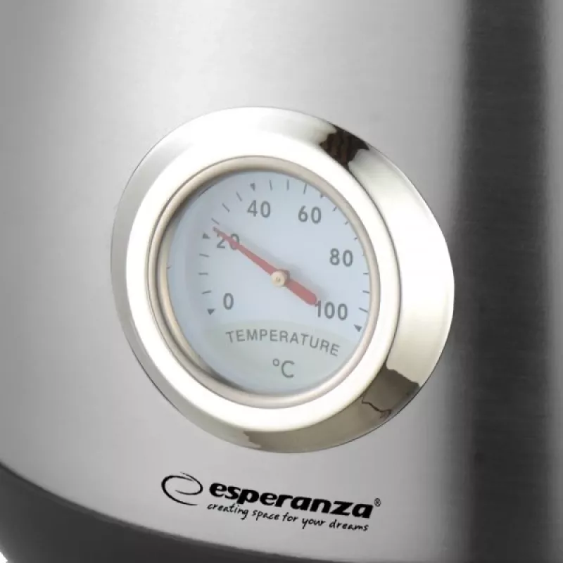 Elektriskā tējkanna ESPERANZA EKK029 — 1.7 L, 2200 W, nerūsējošais tērauds un melna plastmasa