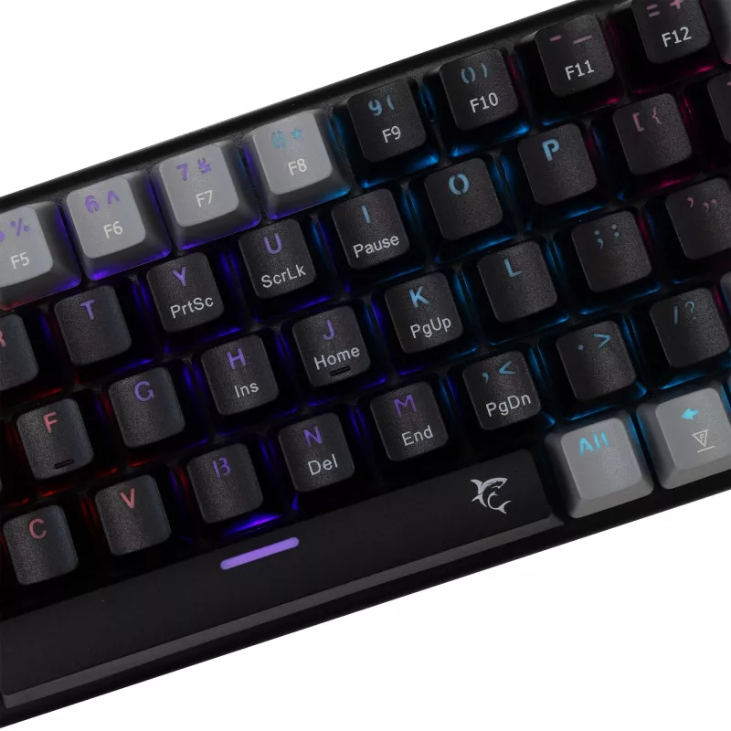 Mehāniskā spēļu tastatūra White Shark Wakizashi GK-002121V2 — melns/pelēks rāmis, US zilie slēdži
