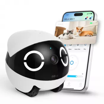 Robotizēts mājdzīvnieku monitors Enabot Rola Mini — Wi‑Fi, 5000 mAh baterija, 3 MP, 137° skata leņķis, balta/melna