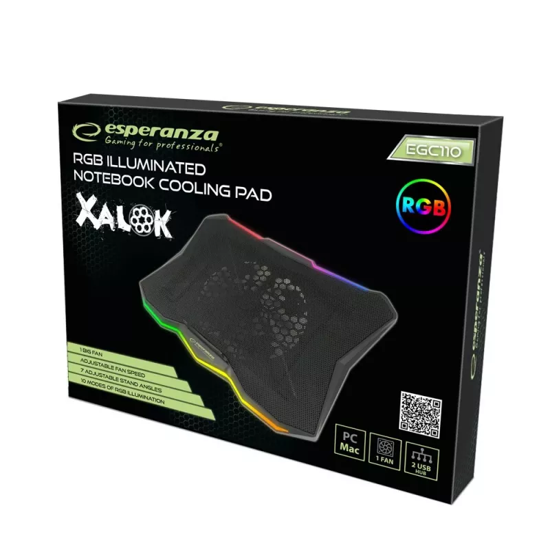 Klēpjdatora dzesēšanas paliktnis ESPERANZA EGC110 17 collu (43,2 cm), 1 ventilators 18 cm, 800 RPM, 63 CFM, USB 2.0, melns