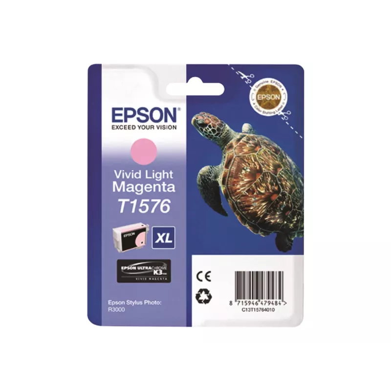 Epson Turtle T1576 Spilgti gaiši fuksīna, Augsta (XL) ietilpība, Spilgti gaiši fuksīna, Pigmenta bāzes tinte, 25.9 ml, 1 gab., 2300 lappuses