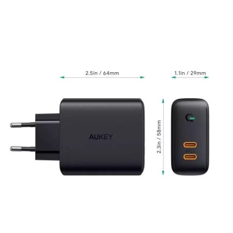 AUKEY PA-D2 mobilās ierīces lādētājs 36W Melns Iekštelpām