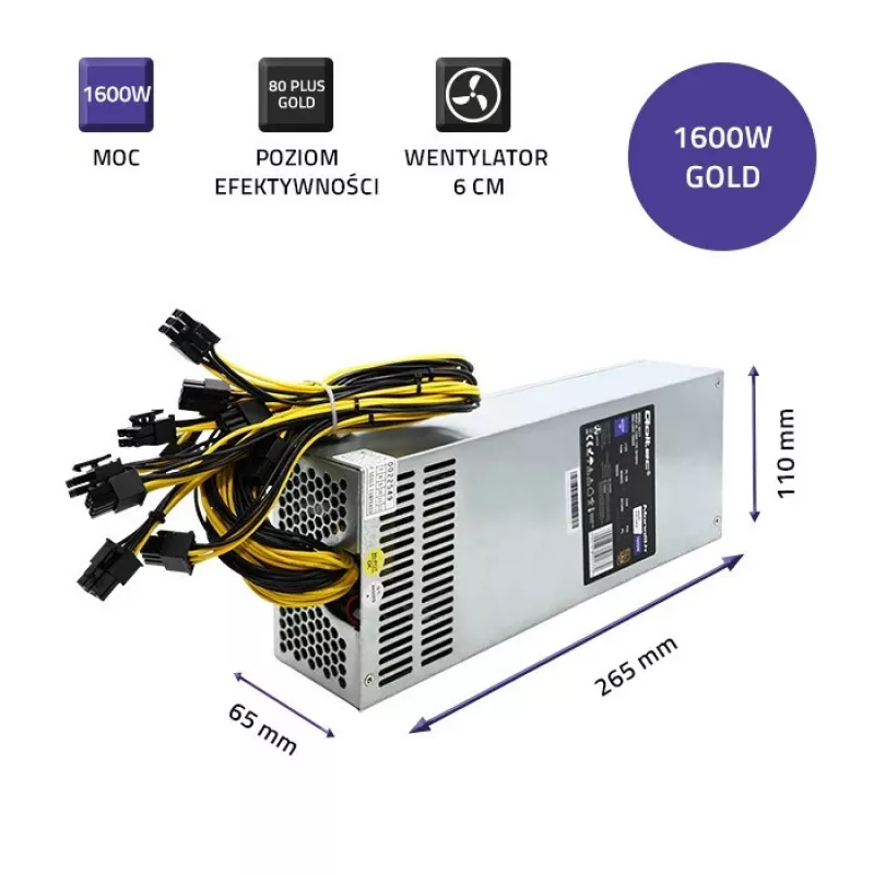 Qoltec 50177 PCI-E barošanas avots Smart 1600W | 80 Plus Gold - Data mining