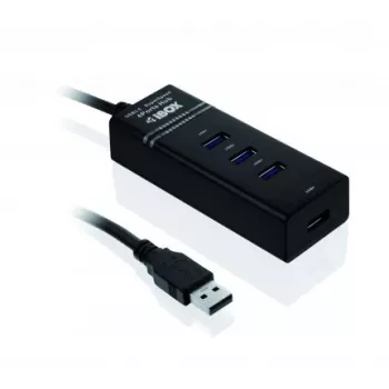 USB 3.2 Gen 1 Type-A 4 portu centrmezgls IBOX IUH3FB, 5000 Mbit/s, melns, 0,5 m kabelis