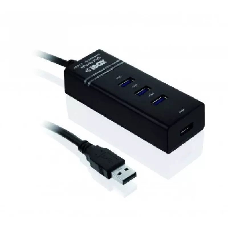 USB 3.2 Gen 1 Type-A 4 portu centrmezgls IBOX IUH3FB, 5000 Mbit/s, melns, 0,5 m kabelis