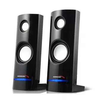 2-virzienu vadu PC skaļrunis Audiocore AC860, 2.0 kanāli, 4 W RMS, USB barošana, 3,5 mm ieeja, melns